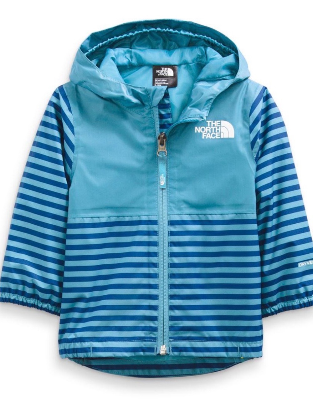 The North Face Infant ZIPLINE RAIN JACKET NIAGARA BLUE MINI STRIPE PRINT 6-12 mo